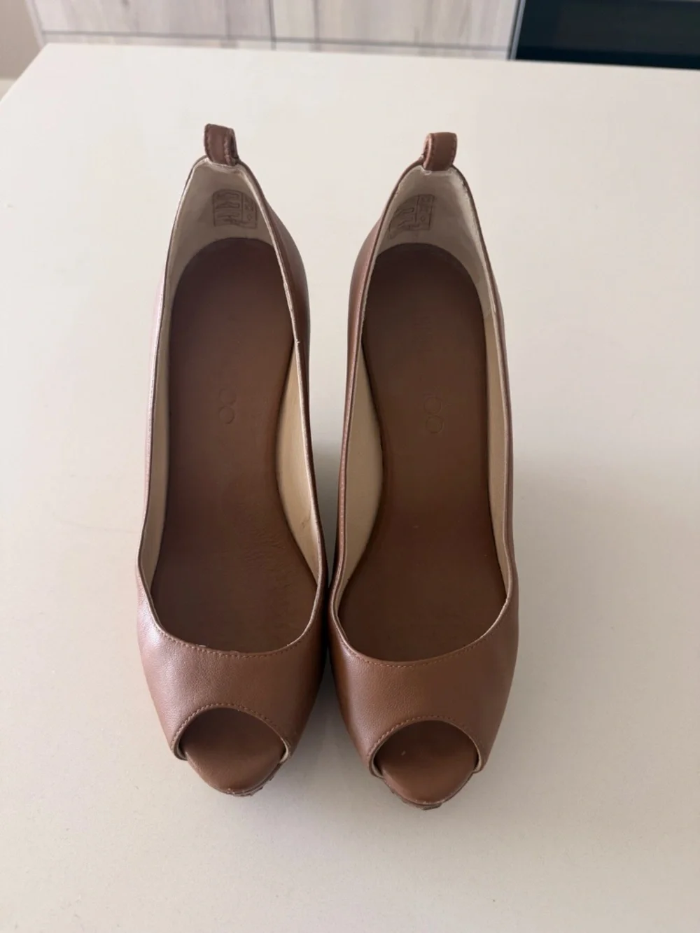 Jimmy Choo Brown Leather Peep Toe Cork Wedge Pumps EU 38 - Picture 4 of 4